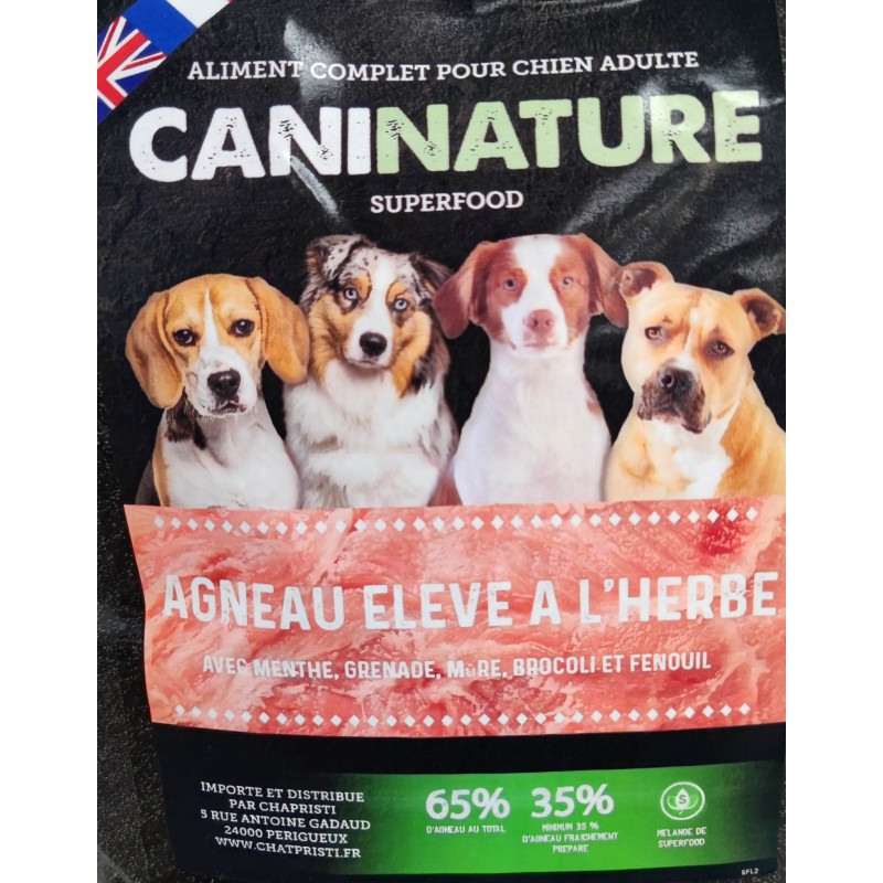 Adulte Agneau élevé à l'herbe 65% - CaniNature SuperFood