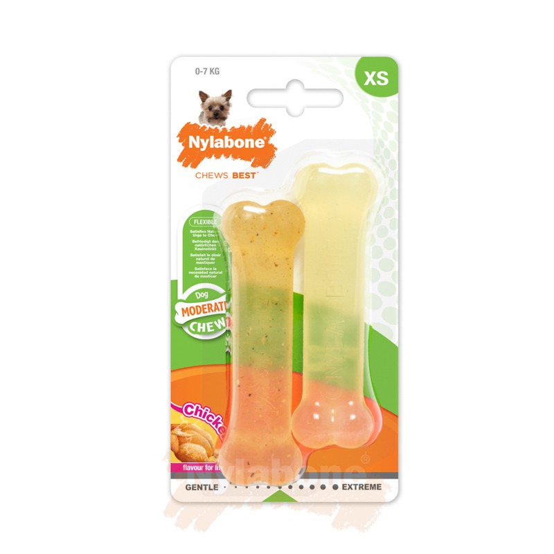 Nylabone Chicken / Beef Moderate Bone Twin Pack - X-Small