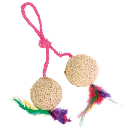 2 balles sur corde en peluche & catnip - ø4,5cm