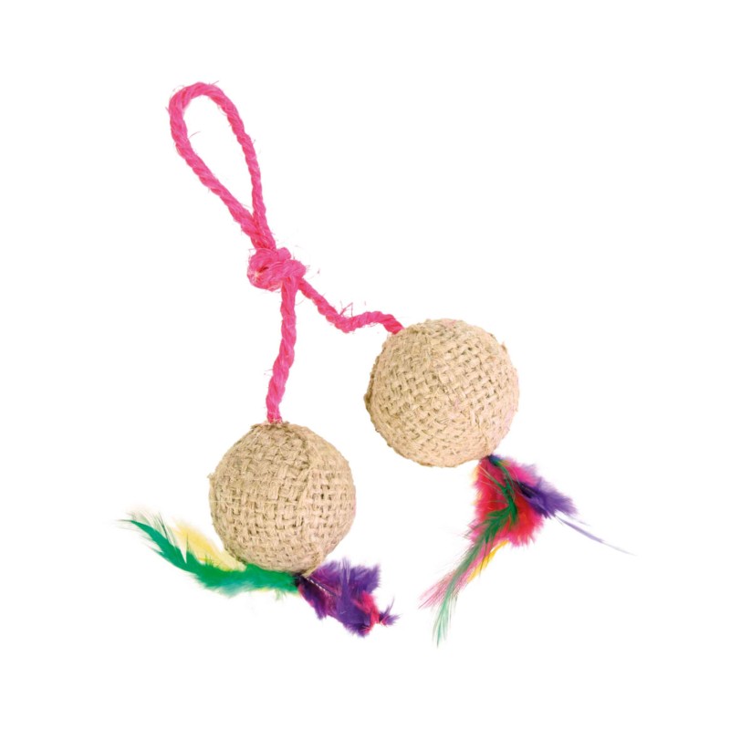 2 balles sur corde en peluche & catnip - ø4,5cm