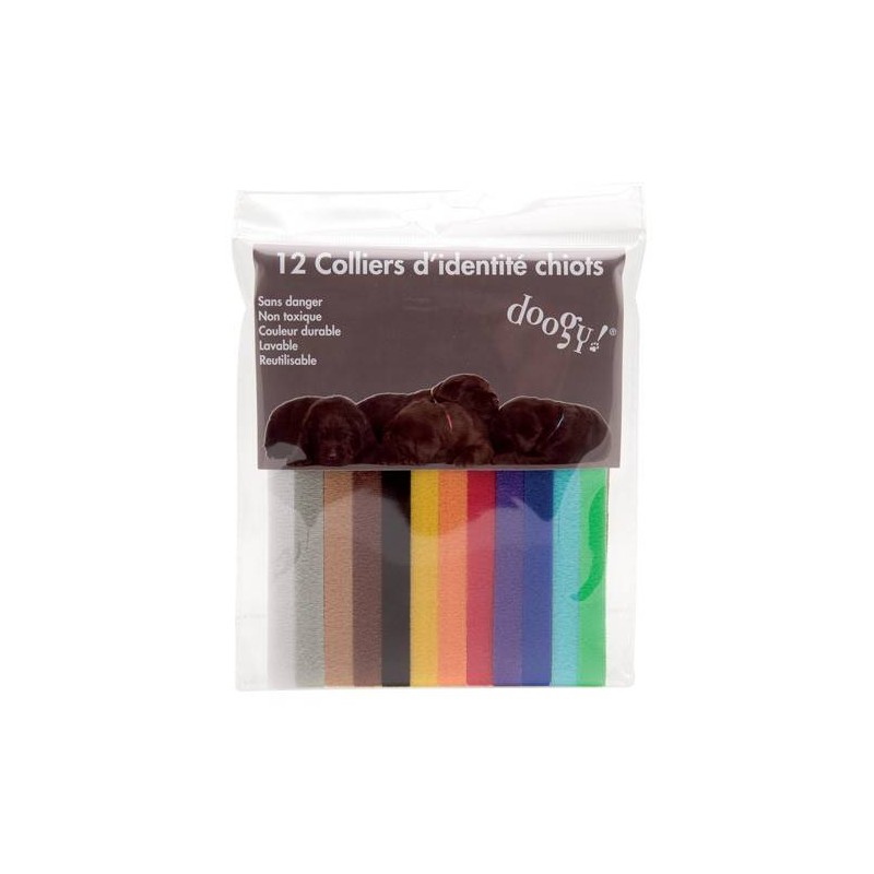 Kit de 12 colliers d'identification pour chiots Doogy 10mm x 7-33cm