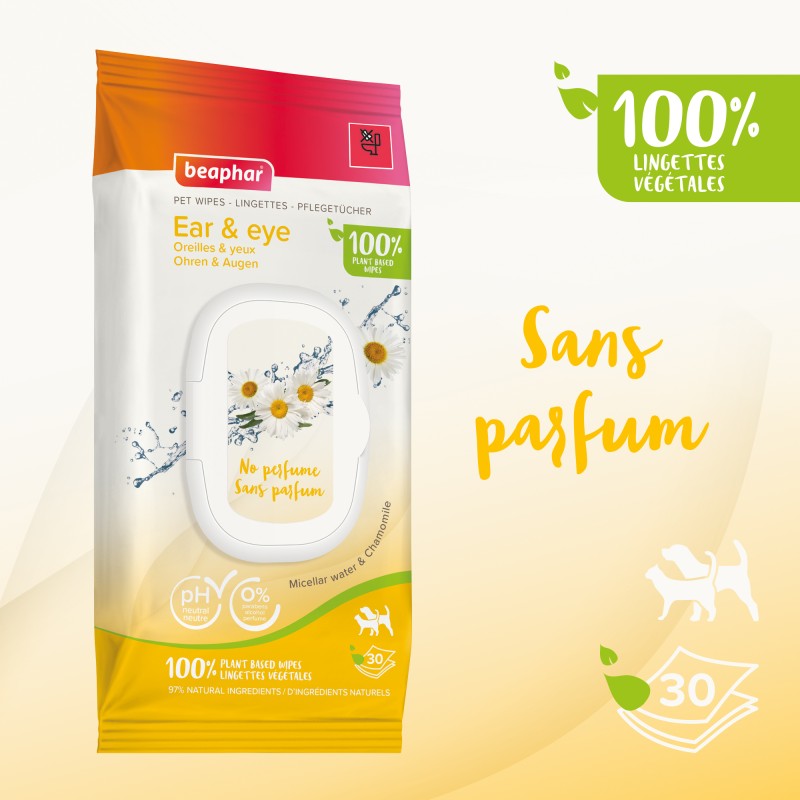 Lingettes nettoyantes Yeux et Oreilles pour chien et chat x30