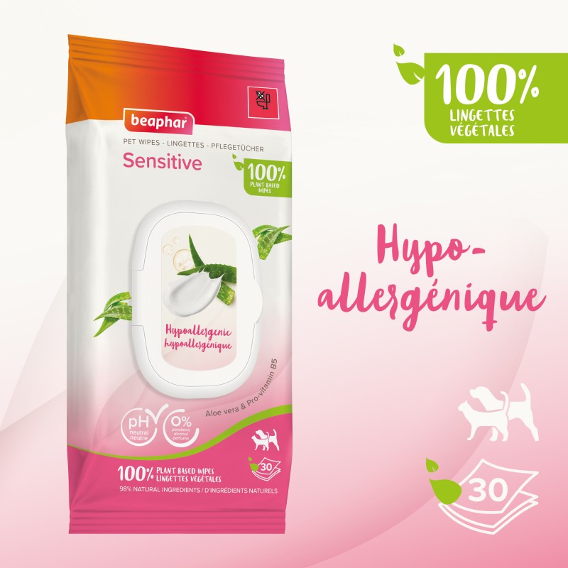 Lingettes nettoyantes Sensitives pour chien et chat x30