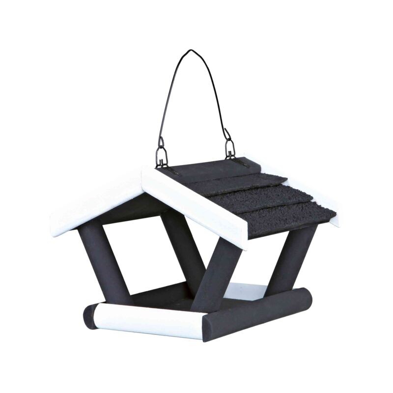 Mangeoire Oiseaux Suspendue Natura en Pin 17 × 19 × 14 cm Noir/Blanc - Grand Espace pour se Poser