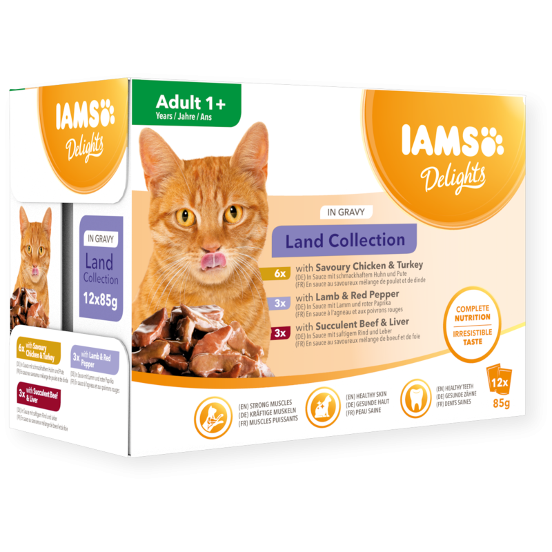 IAMS Delights Collection Terre en Sauce - Une Saveur Irrésistible pour Votre Chat Adulte