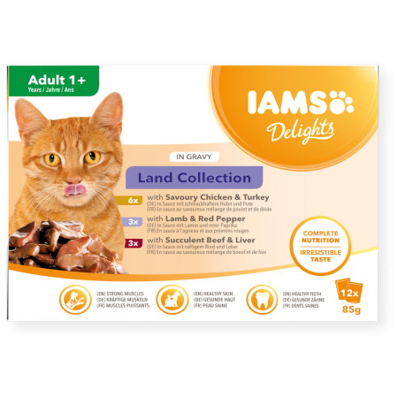 IAMS Delights Collection Terre en Sauce - Une Saveur Irrésistible pour Votre Chat Adulte