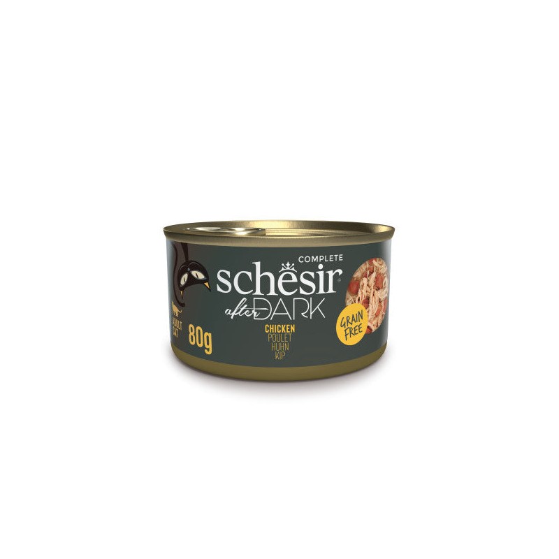 Filets de Poulet en Bouillon Schesir After Dark - Nourriture Naturelle pour Chat, 80g en Conserve