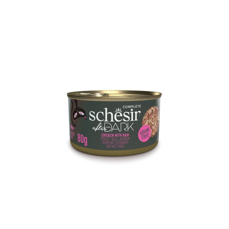 Conserve Schesir After Dark : Filets de Poulet au Jambon en Bouillon, 80g - Nourriture Haut de Gamme pour Chat