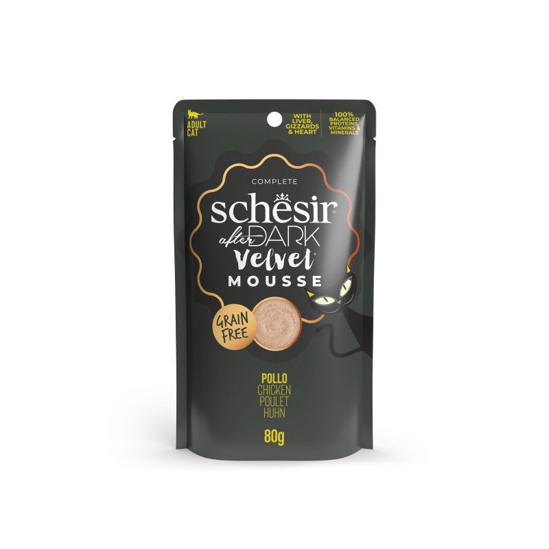 Poulet en Mousse de Schesir After Dark - Nourriture Humide en Sachet pour Chat, 80g