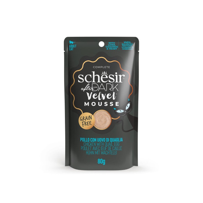 Poulet avec Œuf de Caille en Mousse 80g de Schesir - Alimentation Humide Complète pour Chat