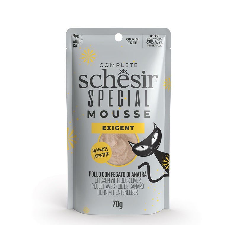 Mousse de Poulet et Foie de Canard Schesir Special Mousse Exigent 80g - Alimentation Complète pour Chats