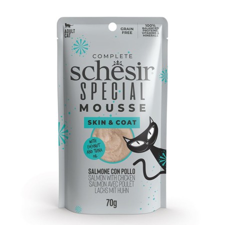 Skin&Coat Saumon et Poulet en Mousse Schesir Special 70g - Soin de la Peau et du Pelage pour Chats