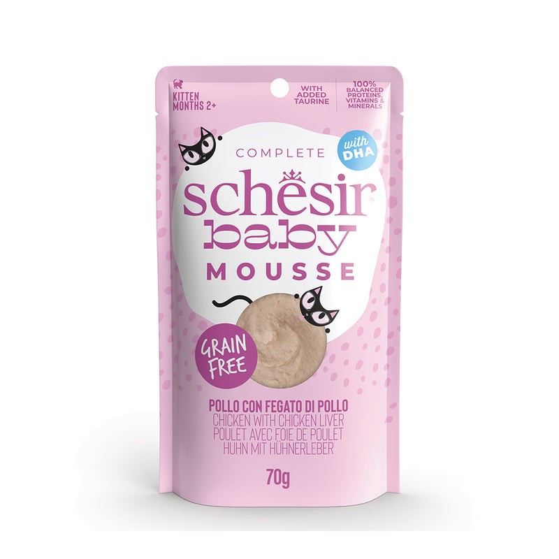 Schesir Baby Mousse Poulet et Foie de Poulet 70g - Aliment Complet pour Chatons