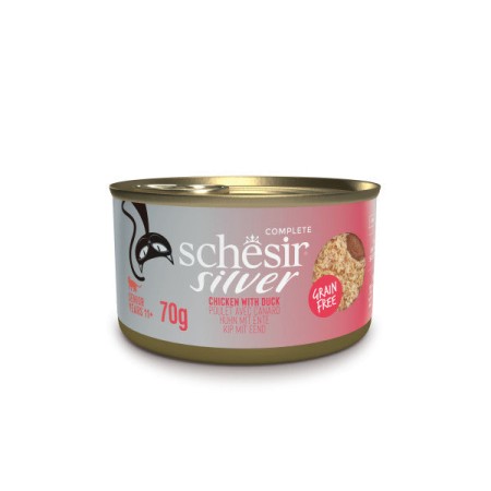 Schesir Silver Poulet et Canard 70g - Aliment Humide Premium pour Chats Seniors