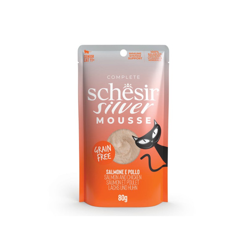 Silver pour Chats Seniors - Saumon et Poulet en Mousse 80g - Alimentation Humide Riche et Équilibrée