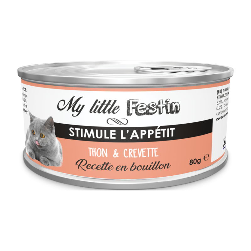 My Little Festin Boîte pour Chat 80g - Bouillon Thon & Crevette - Stimulant Appétit