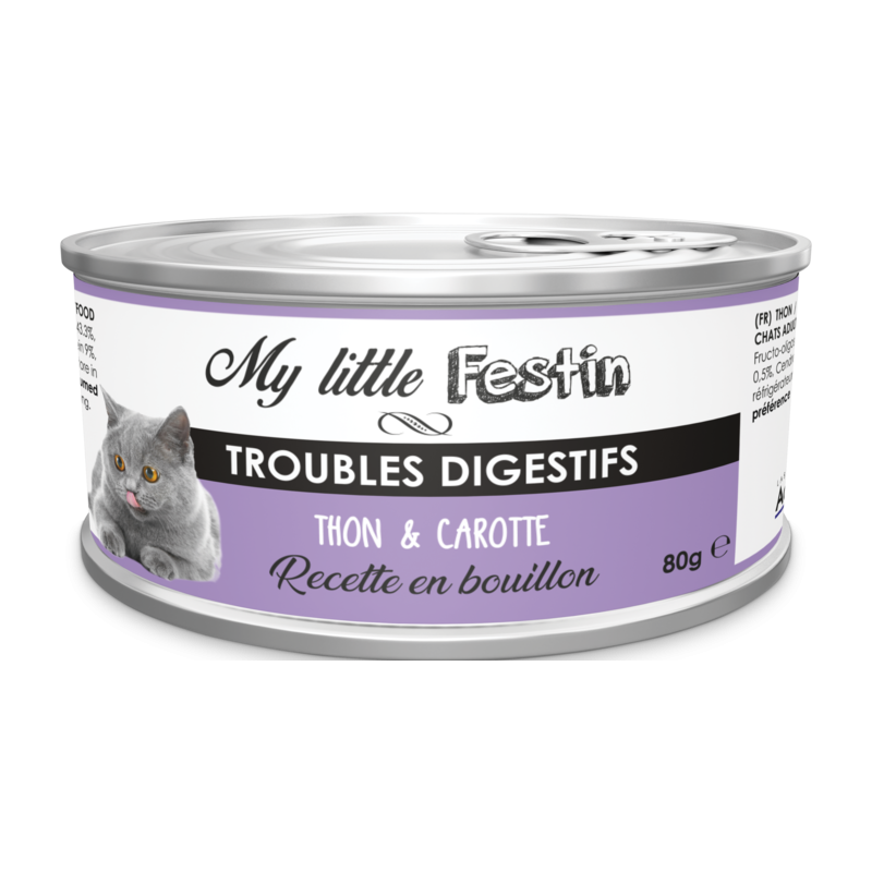 My Little Festin Boîte pour Chat Digestion 80g - Bouillon Thon & Carotte - Soutien Digestif