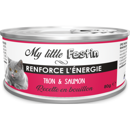 My Little Festin Boîte pour Chat Énergie 80g - Bouillon Thon & Saumon - Boost Vitamines