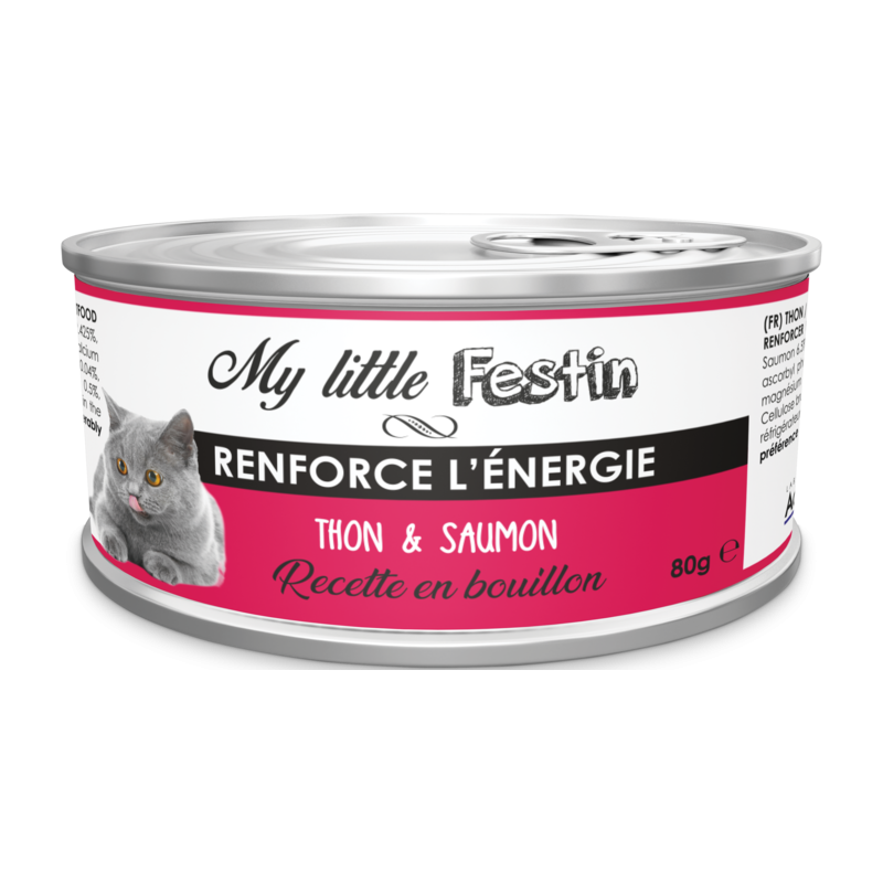 My Little Festin Boîte pour Chat Énergie 80g - Bouillon Thon & Saumon - Boost Vitamines