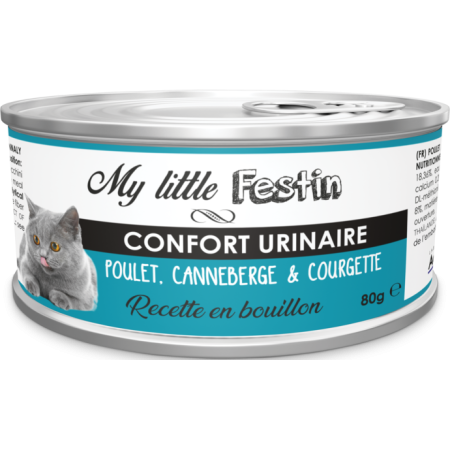 My Little Festin Confort Urinaire 80g pour Chat - Bouillon Poulet, Canneberge & Courgette