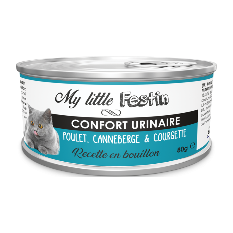 My Little Festin Confort Urinaire 80g pour Chat - Bouillon Poulet, Canneberge & Courgette