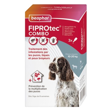 Beaphar FIPROtec Combo pour Chiens Moyens (10-20kg) - 3 Pipettes Antiparasitaires Complètes