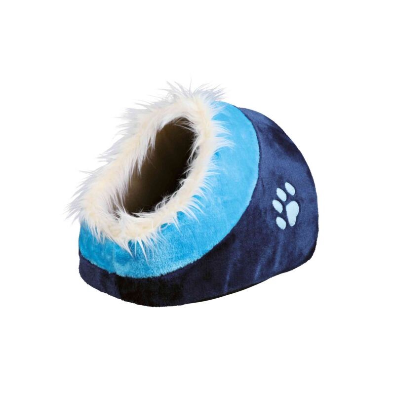 Abri Minou Confortable pour Chat - 35 × 26 × 41 cm, Couleur Bleu Foncé/Bleu