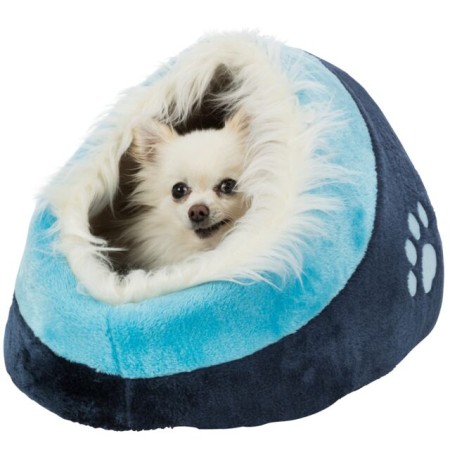 Abri Minou Confortable pour Chat - 35 × 26 × 41 cm, Couleur Bleu Foncé/Bleu