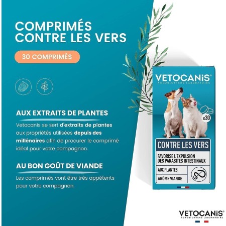 Vetocanis Comprimés Anti-Vers pour Chien et Chat - 30 Comprimés