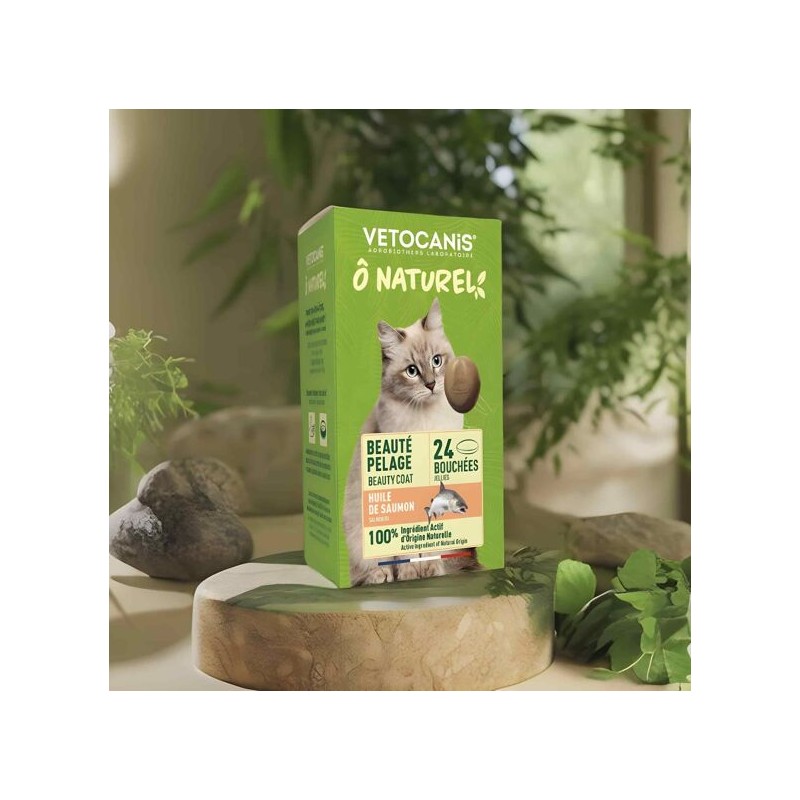 Friandises Beauté Pelage Vetocanis pour Chat à l'Huile de Saumon - 24 Bouchées - 36g