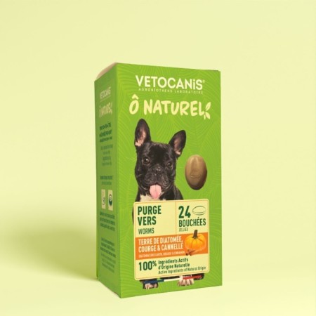 Friandises Purge Vers Vetocanis pour Chien à la Terre de Diatomée, Courge et Cannelle - 24 Bouchées - 120g