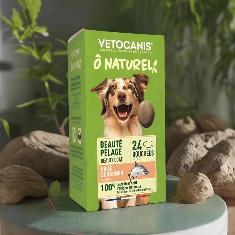 Friandises Beauté Pelage Vetocanis pour Chien à l'Huile de Saumon - 24 Bouchées - 120g