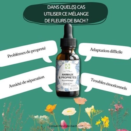 Fleurs de Bach pour Animaux et Propreté Sans Alcool - Solution Naturelle 30 ml